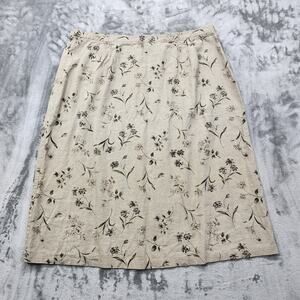 Vintage Bentley Skirt Womens 24 Tan Black‎ Floral Linen Blend A-Line Back Zip